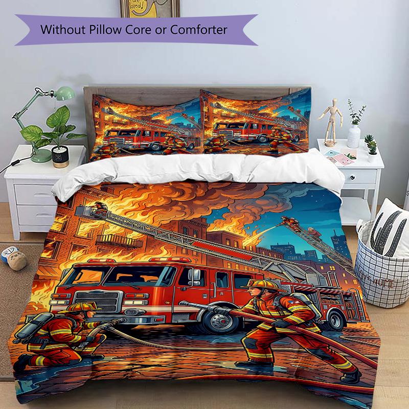 Firefighters Blaze Print 3Pcs Bedding Setduvet Cover With 2 Bedropillowcase Home Birthday Gift