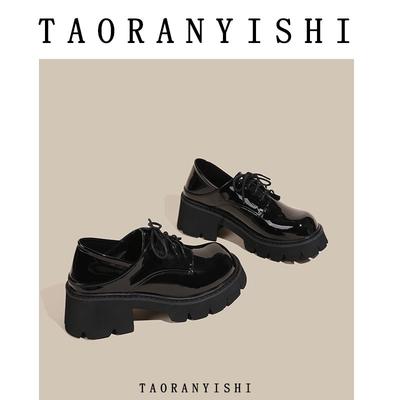 Туфли на толстой подошве на высоком каблуке со шнуровкой с круглым носком из маленькой кожи модные одинарные туфли детские весенние новые модели размер