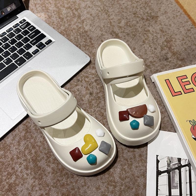 Женские модные черные сандалии 2023 года с закрытым носком и толстой подошвой, нескользящие