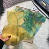 [Bysifa] Зелено-желтый шарф-шифон 100% шелк Осень Зима Длинные шарфы Элегантный женский летний пляжный шарф накидка Платок