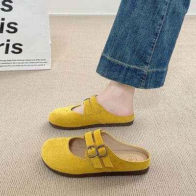 CRLAYDK Женские мюли без спинки, слипоны с ремешком и пряжкой, плоские лоферы, домашние тапочки для леди, замшевые, повседневные, нарядные, уличные шлепанцы