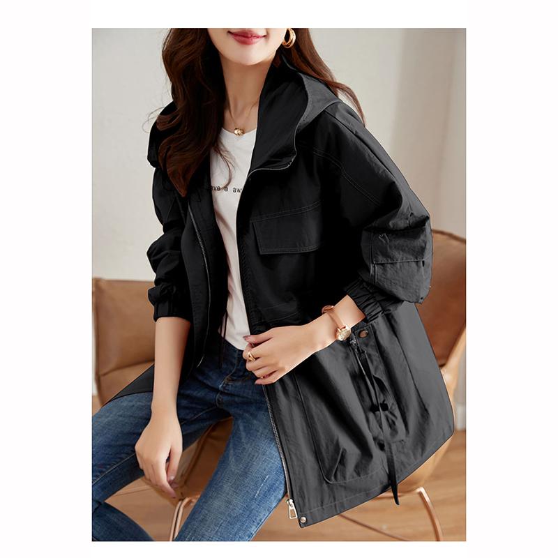Модная весенне-осенняя модная женская ветровка больших размеров средней длины с капюшоном, повседневная мягкая