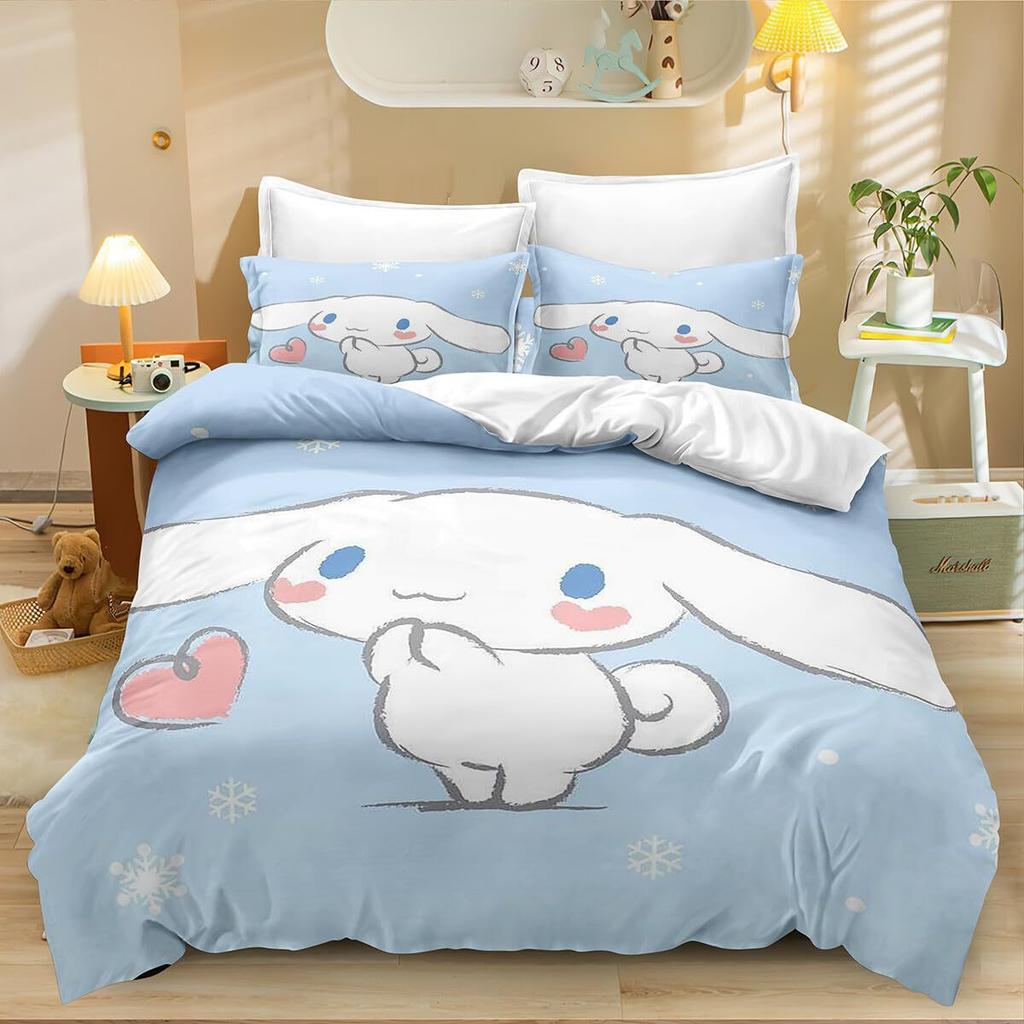 Home Textile Three-Piece Big-Eared Dog Blue Cartoon Digital Printing Quilt Pillowcase Bedding