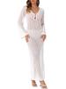 Allegra K Women's Long Sleeve V-Neck Crochet Swim Cover-Up Dress, White, Size M