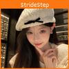 White Beret Feminine Hat With Cute Bowknot Design For Women Perfect For Autumn Winter And