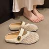 Flat-bottomed French Bag Head Half Slippers Outer Wear Women's Shoes Spring and Summer 2025 New Mesh Breathable Flat-bottomed Soft-soled Sandals