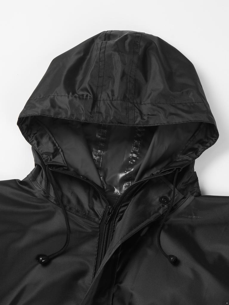 Mens Waterproof Jumpsuit Reflective Strip Rainsuit Long Sleeve Hooded Raincoat Zipper Coverall Workwear