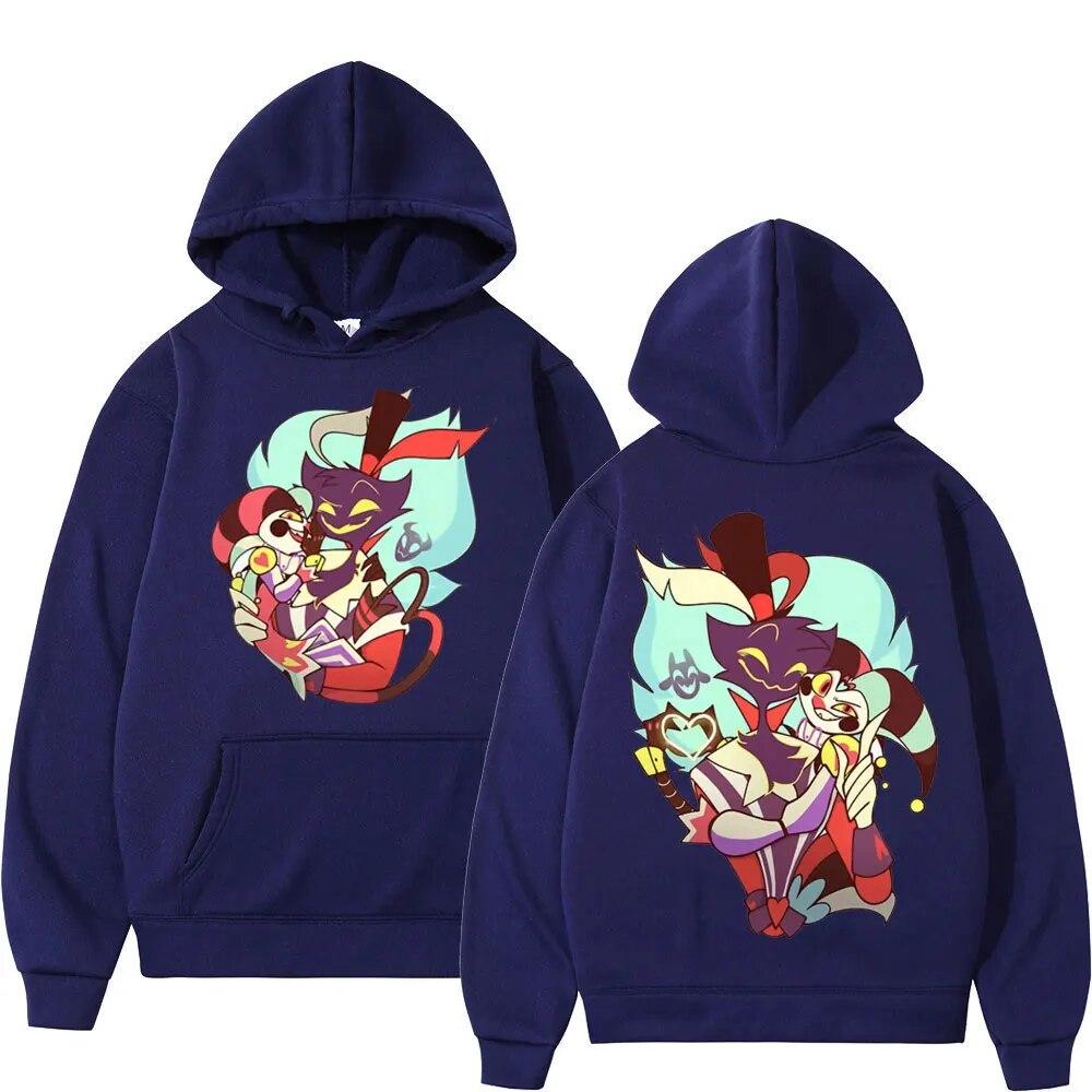 Anime Helluva Boss Double Sided Print Hoodie Unisex Women High Street Fashion Oversized Pullovers Cartoon Trend Hooded Sweatshirts
