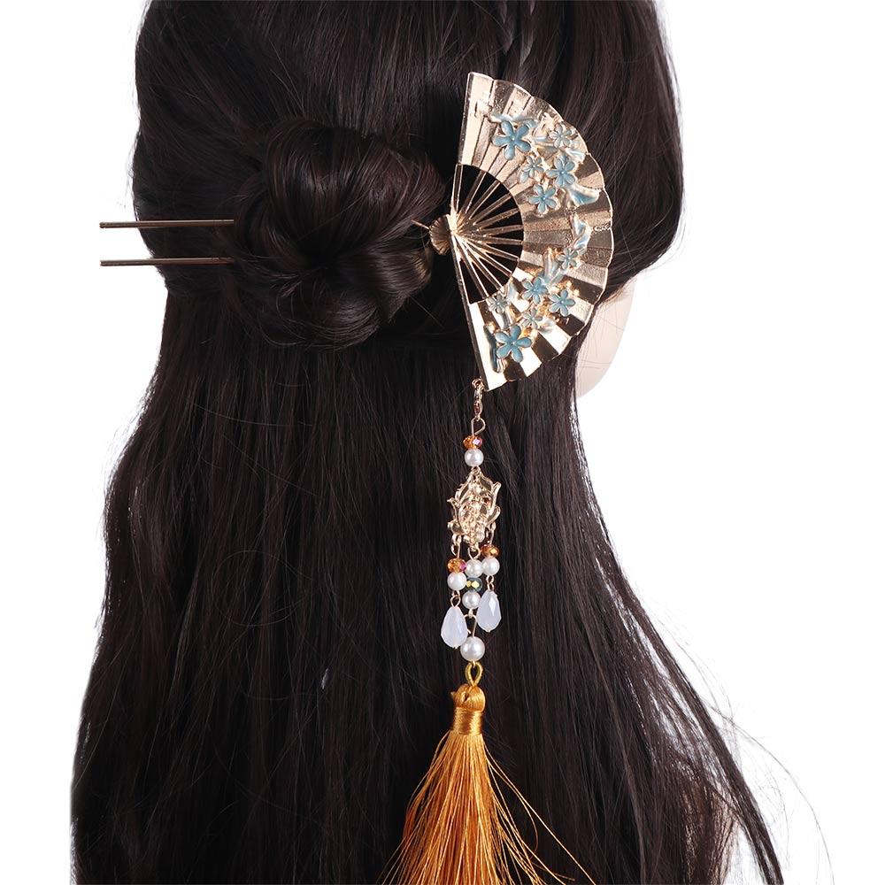 Retro Pearl Fringe Hairpin Zinc Zinc Alloy Fan Shape Bride Tiara U Shape Hair Frok  Hanfu Hair Accessories