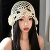 Spring And Summer Ethnic Style Thin Three-Dimensional Flower Bald Hat Women'S Hollow Crochet Hat Retro Literary Knitted Pullover Hat