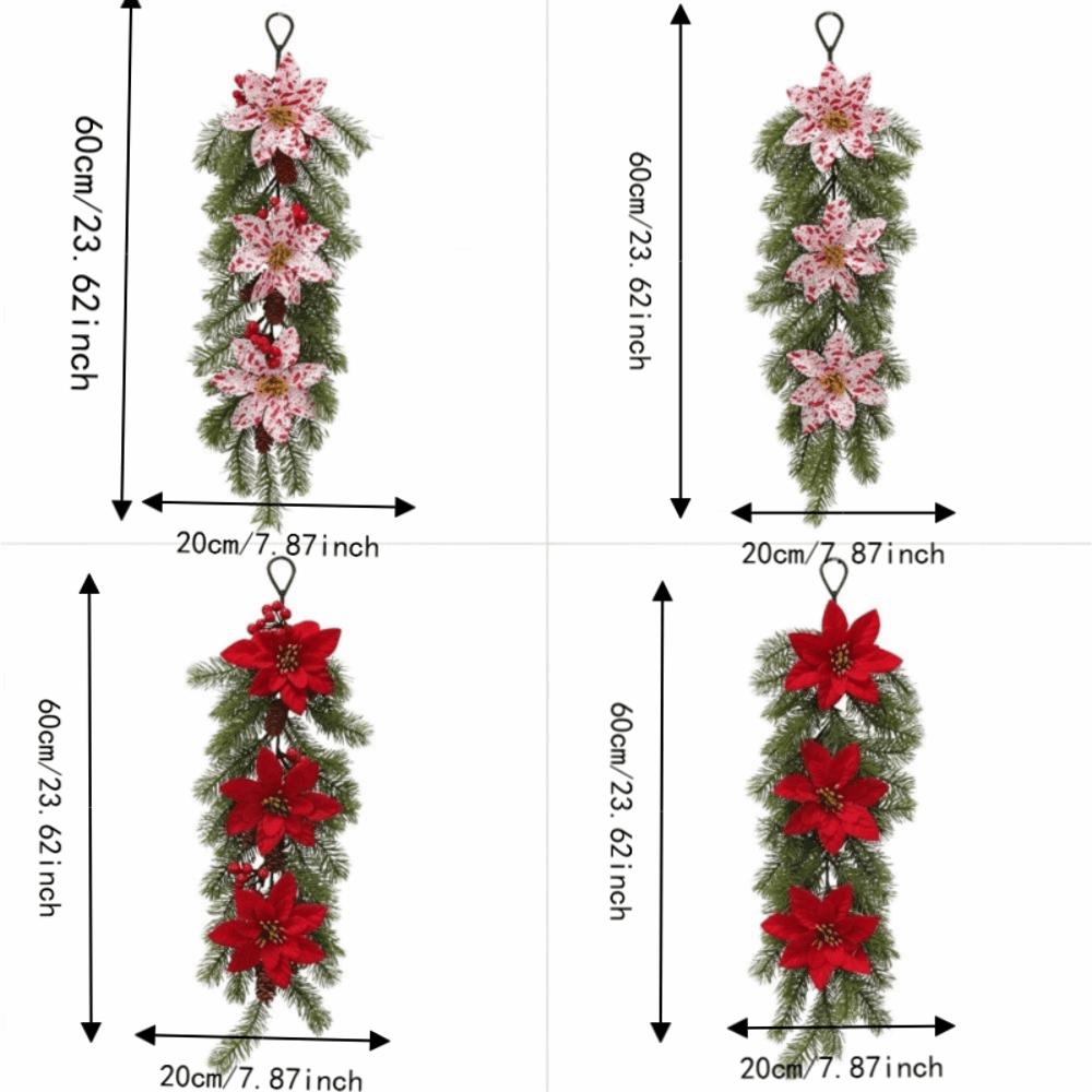 Faux Flower Artificial Pine Branch Hanging Poinsettia Flower Hanging Ornament Home Party