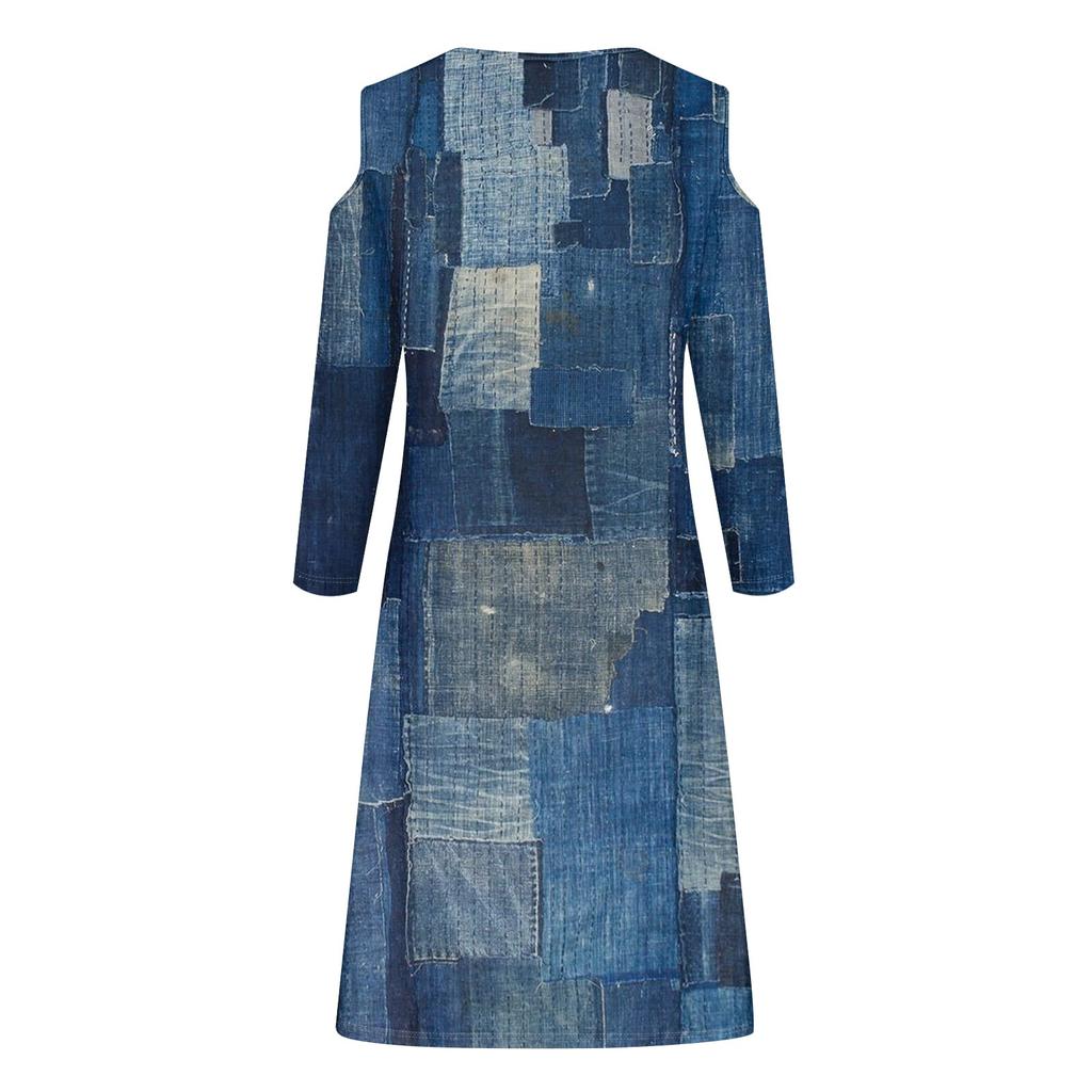 Женское осеннее и зимнее повседневное модное длинное платье с v-образным вырезом и длинным рукавом с принтом и карманом