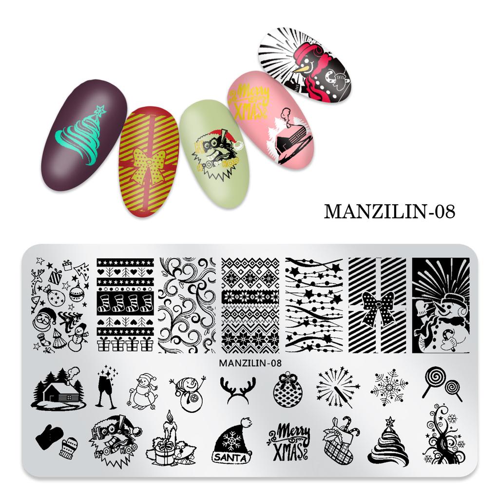 Прямоугольная пластина для ногтей «Рождественская снежинка», шаблон для печати, серия инструментов для печати на ногтях