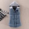 Black slim-fitting cotton vest for women, removable hooded thickened cotton vest, daily wear slim cotton vest top