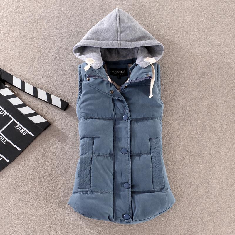Black slim-fitting cotton vest for women, removable hooded thickened cotton vest, daily wear slim cotton vest top