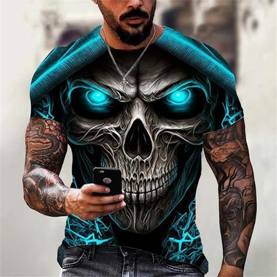 Мужская летняя винтажная футболка с 3D-принтом черепа, топы, модная футболка с коротким рукавом и круглым вырезом, уличная мужская футболка