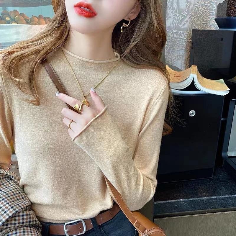 Autumn and Winter Women's Bottoming Shirt Knitwear Half High Neck Thin Section of The Inner Sweater Long-sleeved Tops