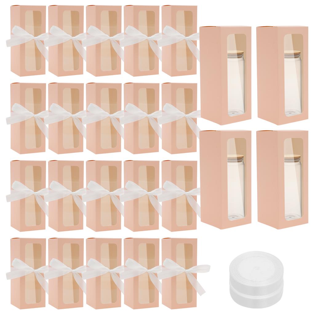24Pcs Gift Packaging Box with Ribbon and Transparent PVC Window Wedding Christmas Birthday Party Decoration Gift Candy Cup Box