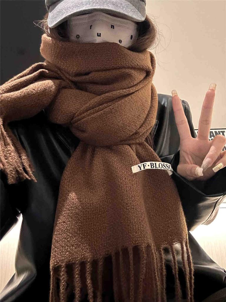Double-Sided Scarf Female Warm And Cold Solid Color Knitted Couple Scarf Dual-Purpose Shawl
