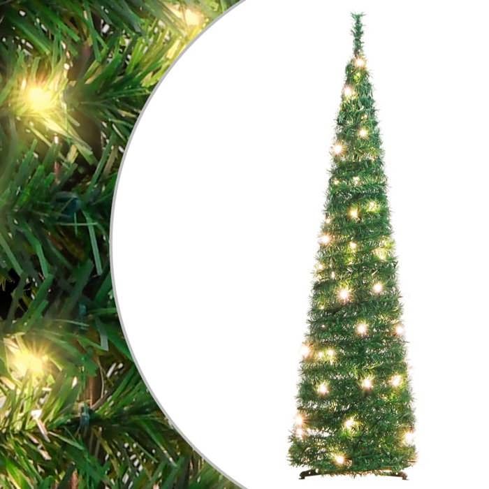 VidaXL Sapin de Noël Artificiel Escamotable 50 LED Vert, Arbre de Noël avec Lumières, Décoration de Fête Vacance Maison 357751