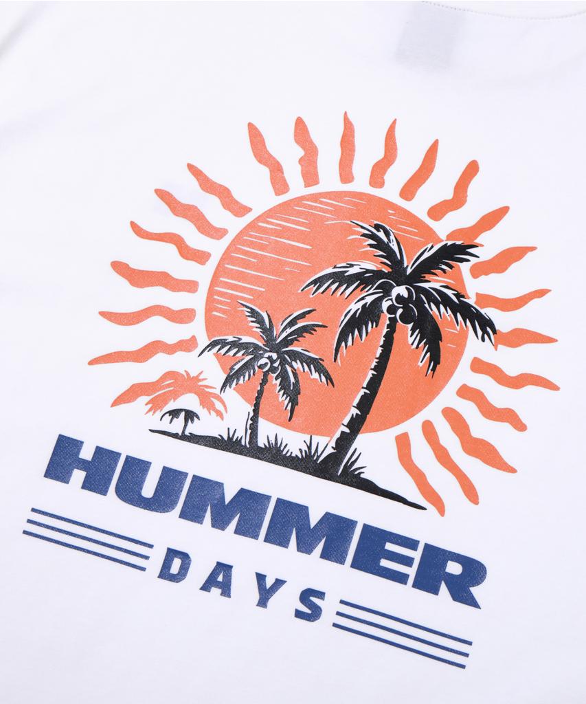HUMMER [32-нитевой хлопок] Футболка с коротким рукавом Белая с задним принтом 'Закат' Крутая