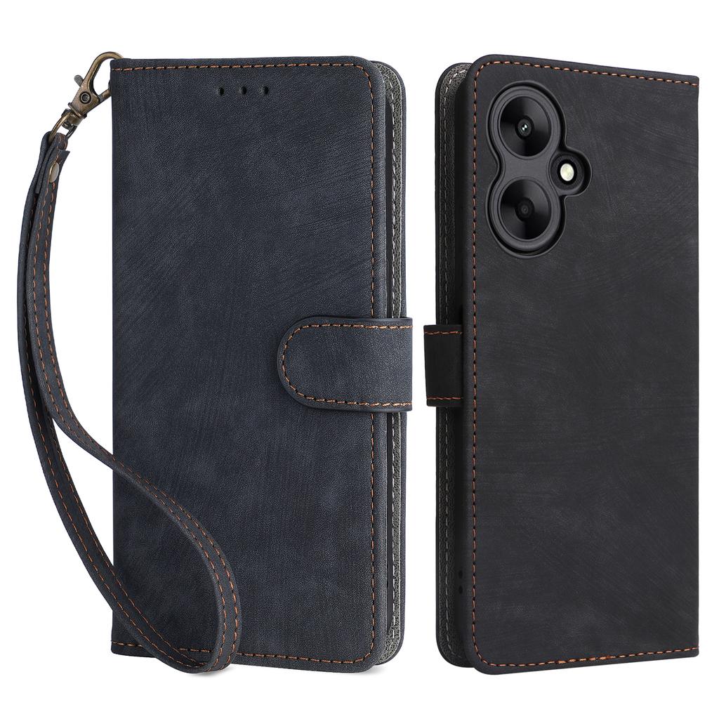 For Xiaomi Redmi 13C 5G/Redmi 13R 5G/Poco M6 5G Case RFID Blocking Leather Phone Shell with Wrist Strap