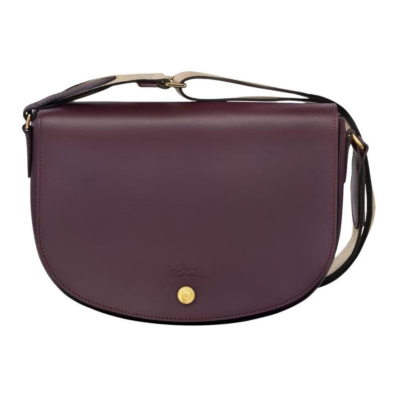 Longchamp Épure leather insert adjustable cotton shoulder strap calfskin shoulder bag women's burgundy 10296HFY119
