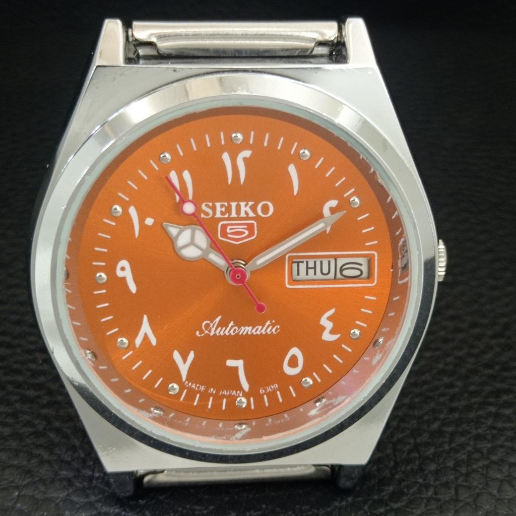 AUTOMATIC VINTAGE REFURBISHED SEIKO 5 6309A JAPAN MENS ORANGE WATCH a442603-1