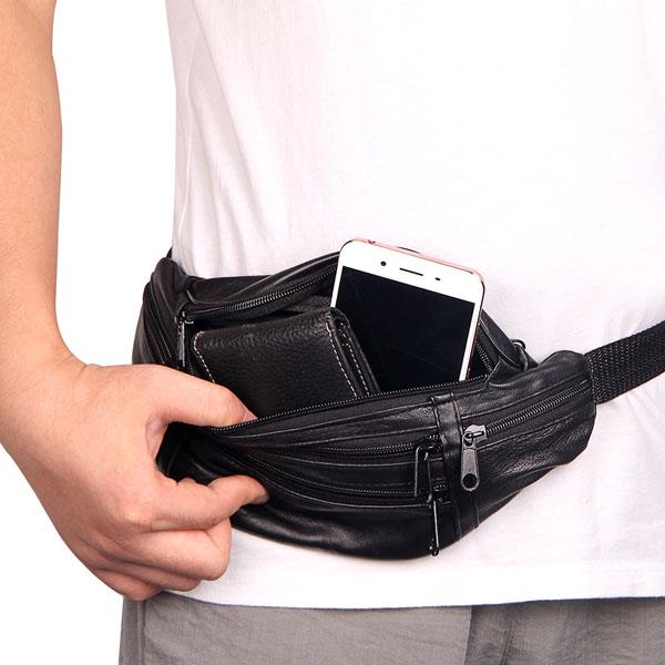 Мужская кожаная поясная сумка