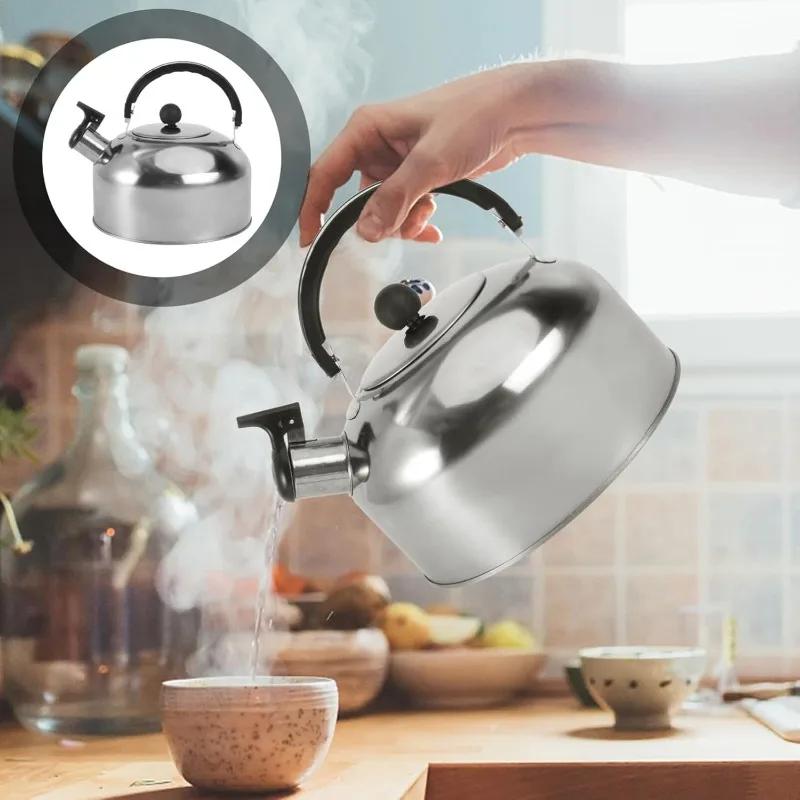 3L Stainless Steel Teapot Whistling Kettle Teapot Stove Gas Water Kettle with Ergonomic Handle for Cooking Camping Trips Outdoor