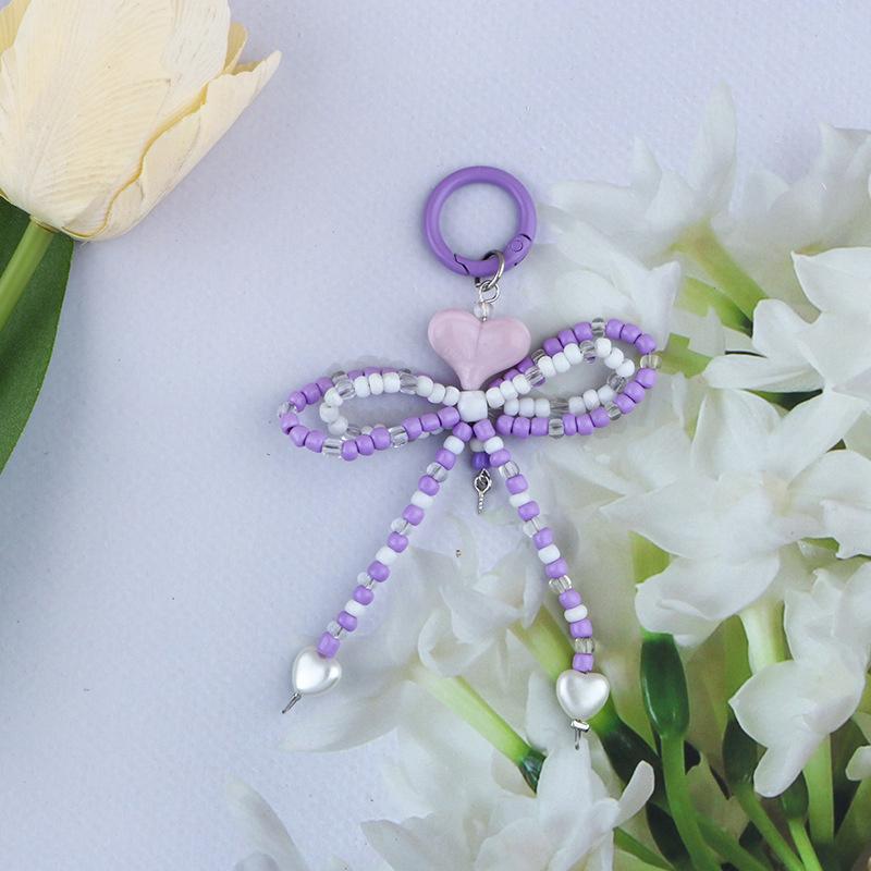 Модный милый брелок в форме сердца с бантом, милый бисерный бант, брелоки для ключей, украшения для рюкзака, аксессуары, кулон для мобильного телефона, подарки