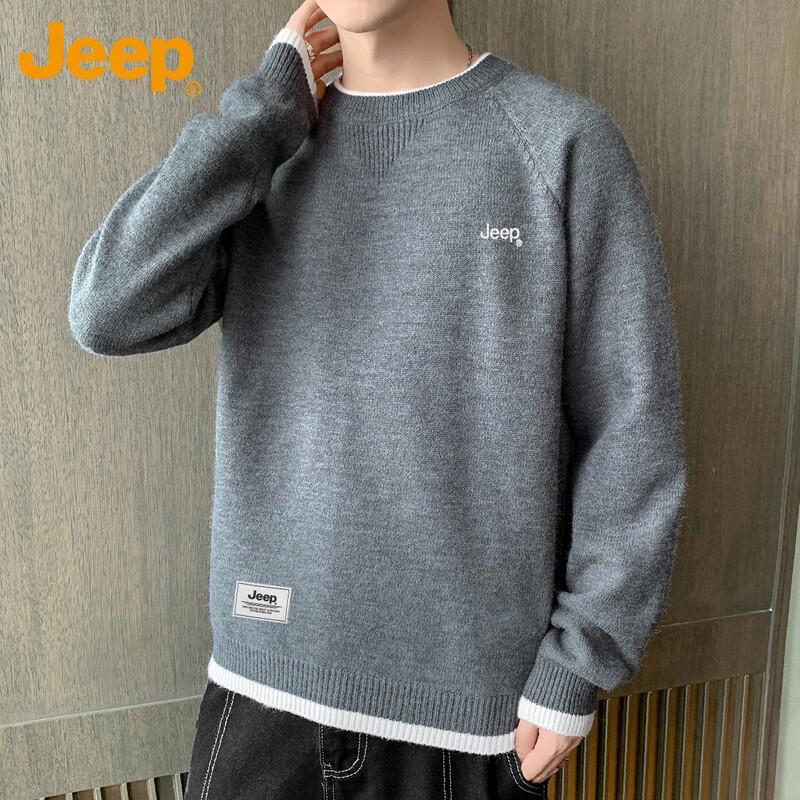 JEEP Men's Loose Fit Round Neck Knit Sweater