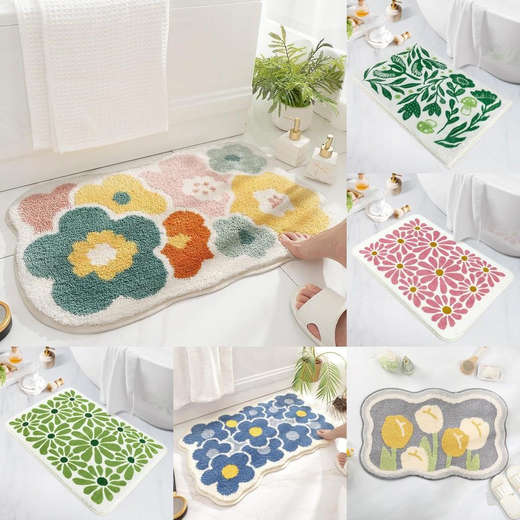 Sweet Flower Pattern Plush Absorbent Floor Mat Carpet For Home