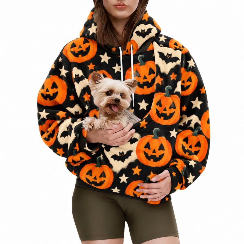 Womens Oversized Hooded Sweatshirt 2026 Fall Halloween 3D Print Long Sleeve Loose Fit Flannel Top Casual Wear