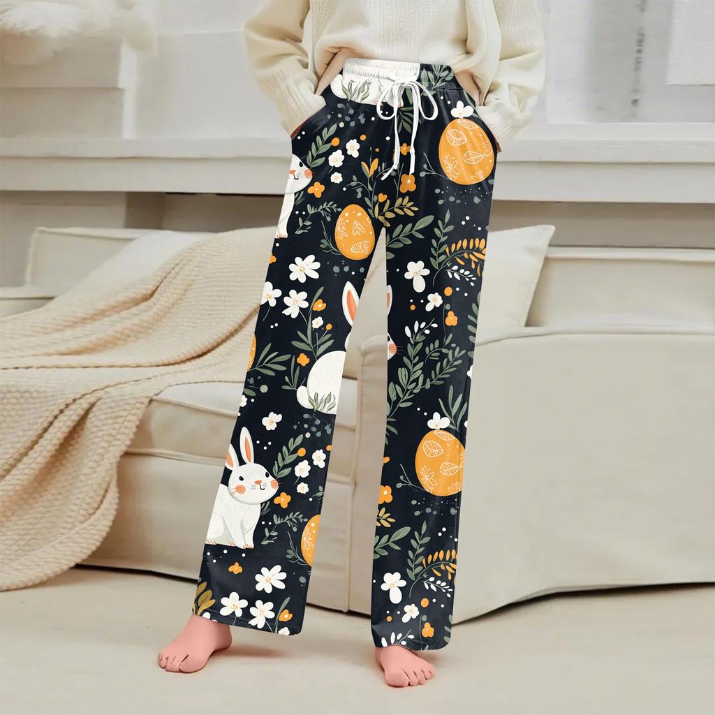 Женские повседневные прямые брюки с принтом пасхального яйца Домашние повседневные брюки