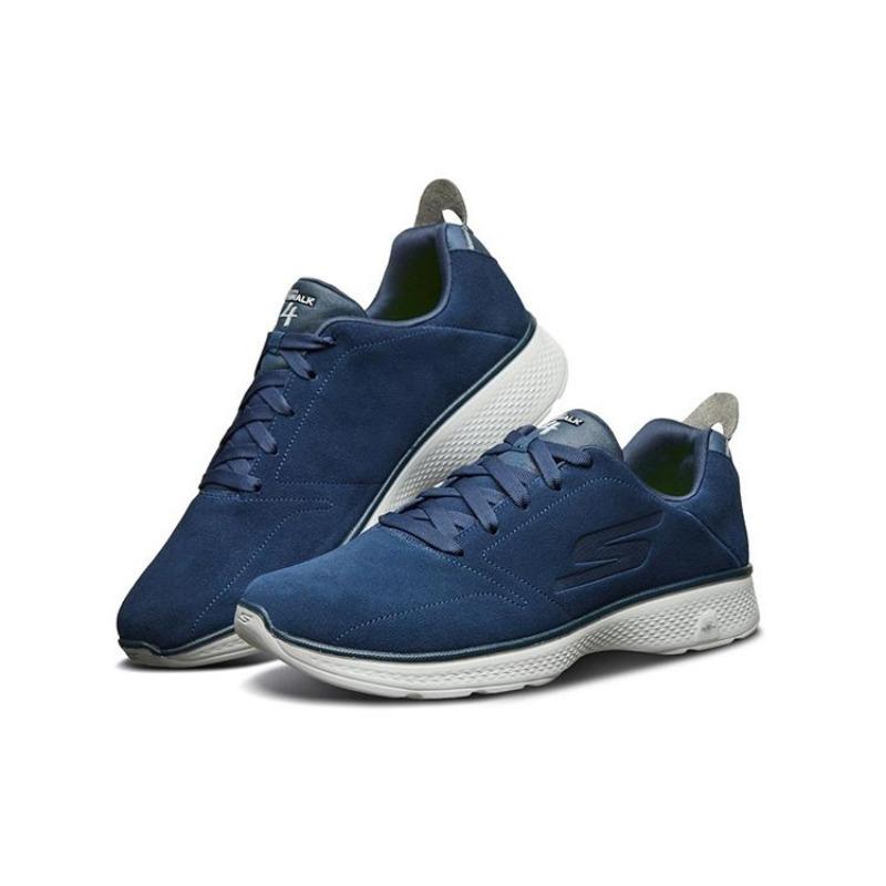Skechers Go Walk 4 Men Round Toe Lace Up Mid Top Casual Shoes Blue Gray 54165-NVGY