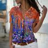 2025 Summer New Fashion Women's Butterfly Printed Short Sleeve V-neck Casual Button-down Shirt Top