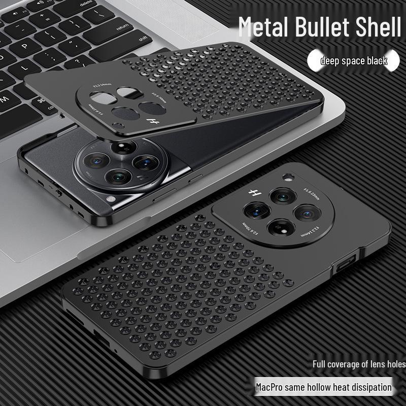 Алюминиевый чехол для OnePlus 12 с металлической кнопкой-защелкой 1+12 и системой теплоотвода Aroma
