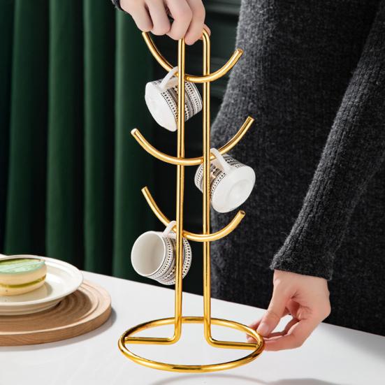 Металлическая подставка-держатель для чашек, 6 крючков, держатель для кофейных кружек, высокая грузоподъемность, подставка-дерево для чашек, органайзер для демонстрации чашек, для кухонной столешницы