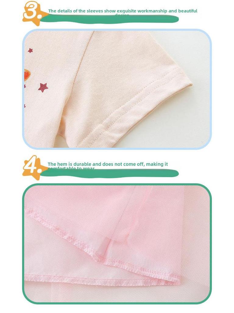 Summer Girls' Cartoon Mesh Princess Dress - Cute European & American Style