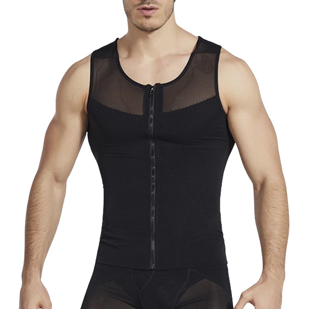 Men's Zippered Body Shaping Vest With Thin Buttons For Adjusting Chest And Abdomen