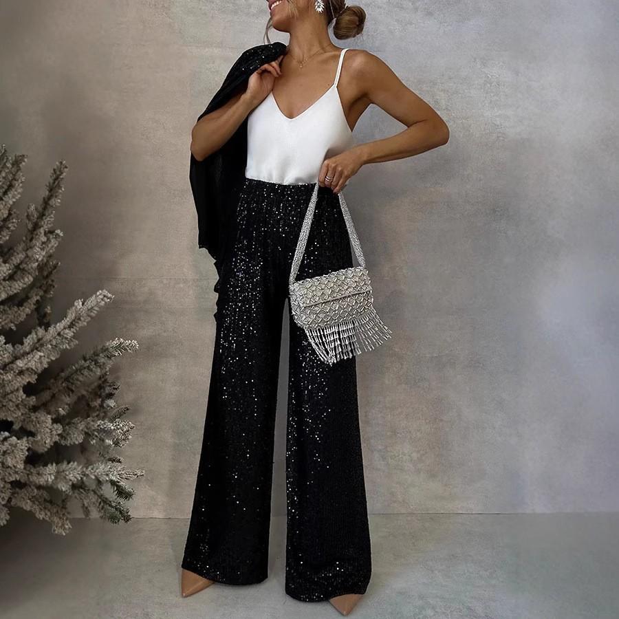 Весенние новинки Трехцветные бусины Облегающие брюки с высокой талией Модный повседневный комплект из двух предметов