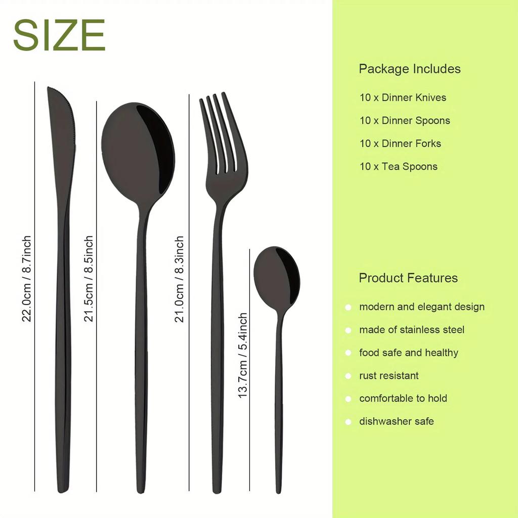 40 шт./набор зеркальных черных столовых приборов, нож, вилка, чайная ложка, столовая посуда, столовые приборы из нержавеющей стали, столовое серебро в западном стиле