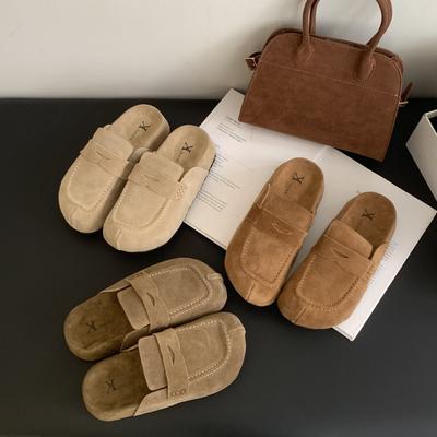 2025 осень и зима новая британская ленивая сумка на плоской подошве голова полушлепанцы женские ленивые туфли универсальные крутые шлепанцы одинарные