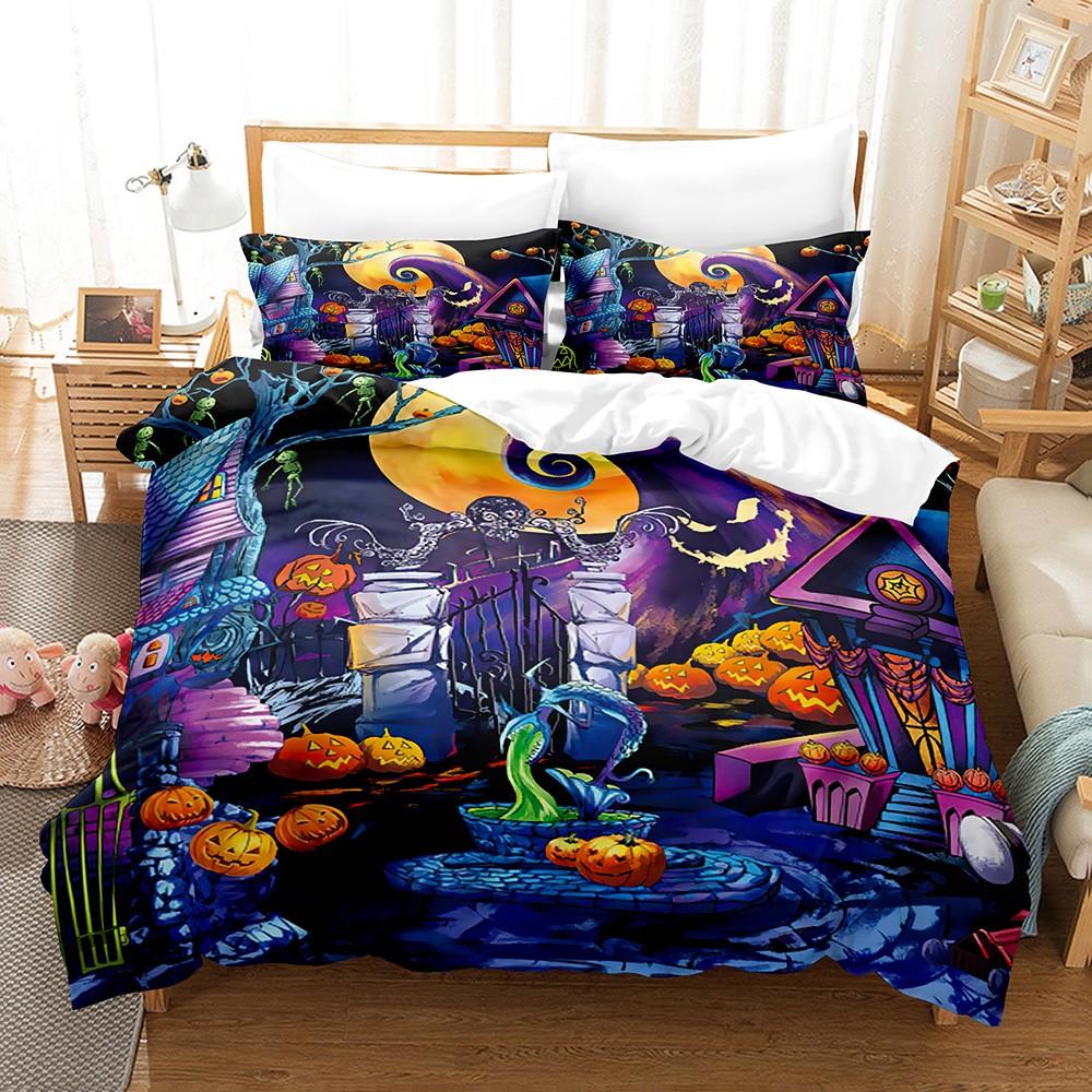 3pcs Halloween Bedding Set Halloween Decoration Cartoon Pumpkin Pattern Bedroom Decor for Kids Halloween Gifts