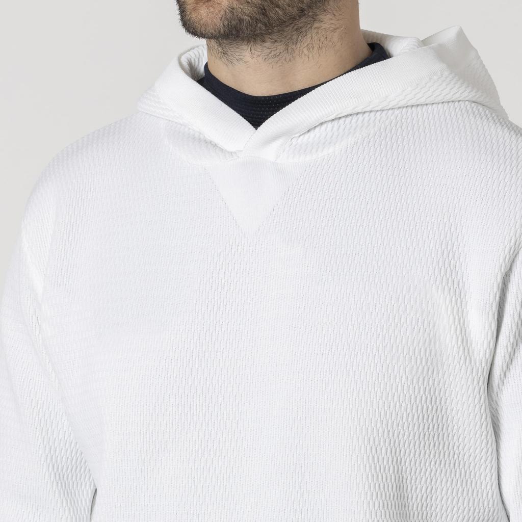 FootJoy Sweater, Honeycomb Pattern, Long Sleeve Pullover Hoodie, White, Men's, Medium, FJ-F24-M03, 32211-M