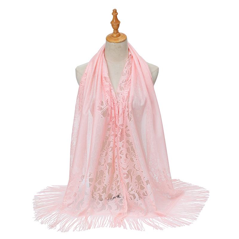 Кружева ажурный шелковый хиджаб шарф с кисточками - однотонная шаль для женщин