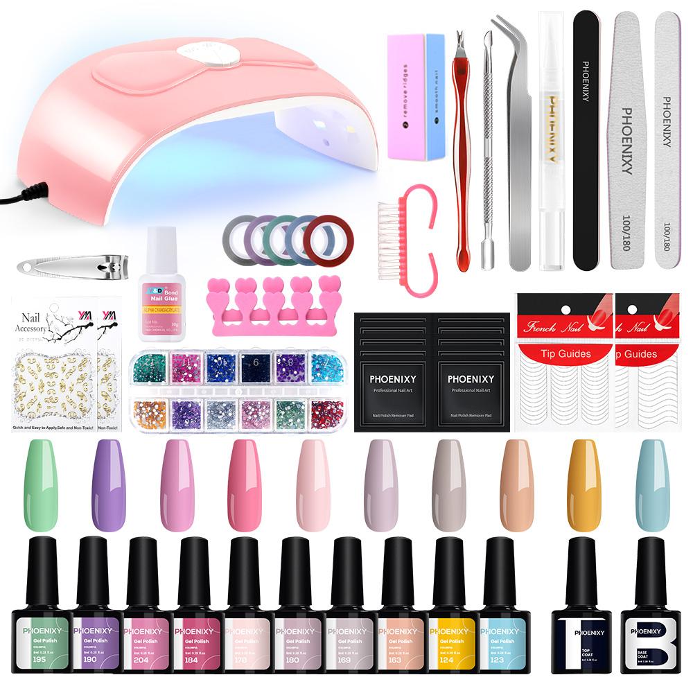 Набор гель-лаков PHOENIXY для маникюра с УФ-светодиодной лампой, маникюрные инструменты и набор лаков для ногтей