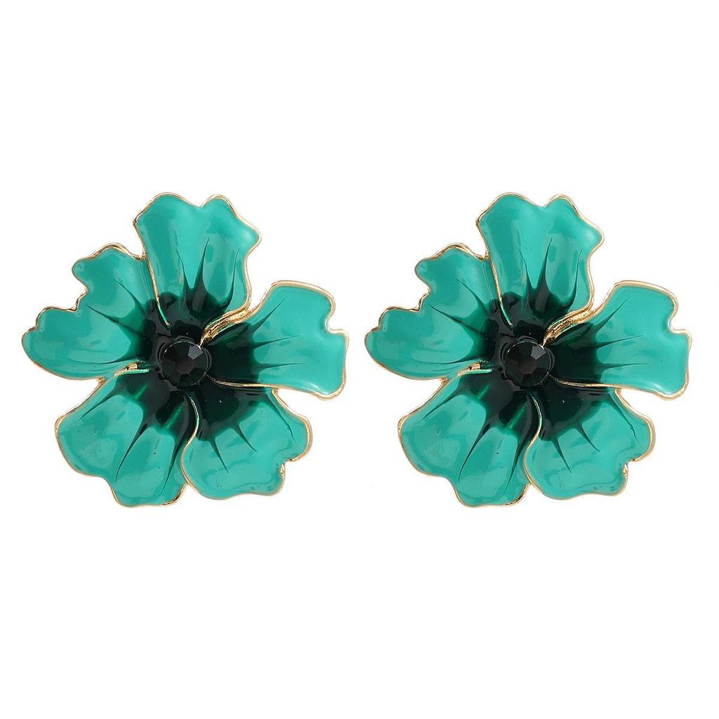 Exaggerated Multi-Color Handmade Flower Oil Drip Earrings for Women