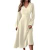 Women's  And Winter Casual Fashion V-neck Long Sleeve Solid Color Long Dress